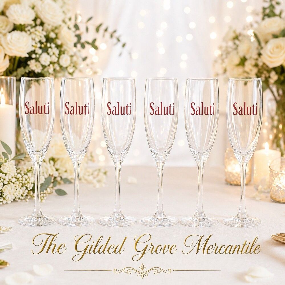 GIADA DE LAURENTIIS Italian Saluti Champagne Flutes NEW Set Of 6 Holiday NYE